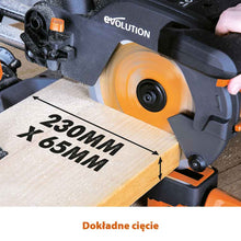 Piła ukośnica Evolution R210SMS+ 210 mm z wielomateriałową tarczą TCT + stojak