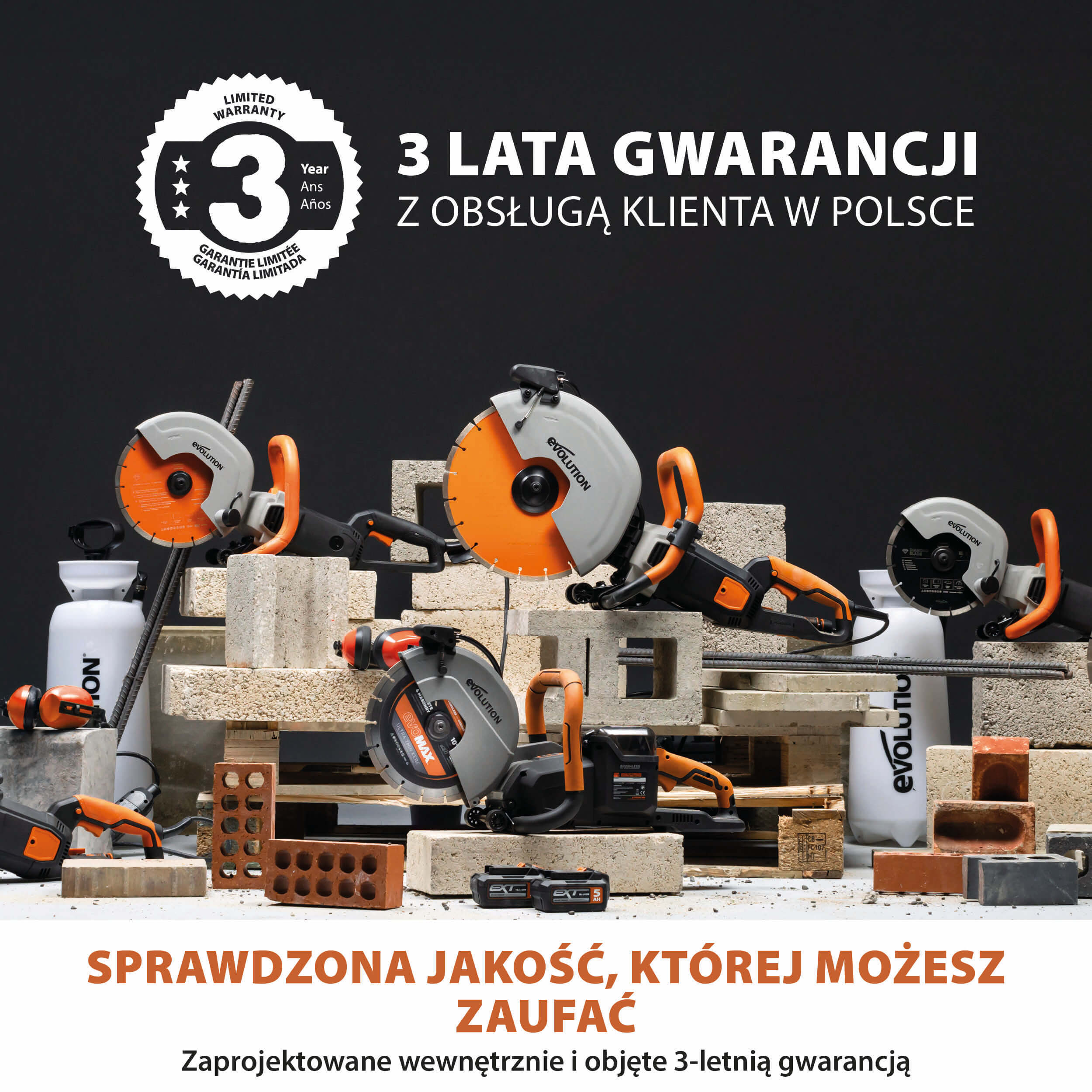 Elektryczna przecinarka tarczowa do betonu Evolution R260DCT-Li z Automatycznym Systemem Zraszania i Akumulatorem