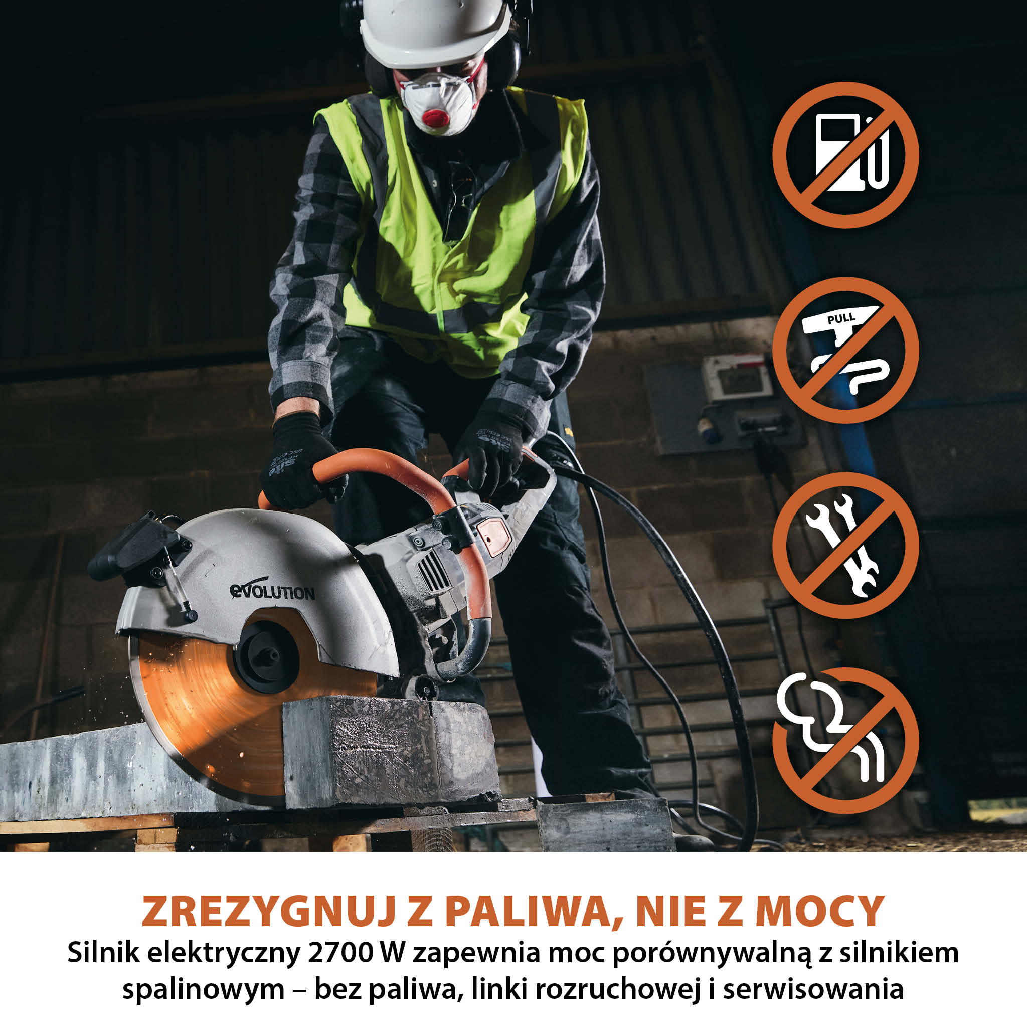 Elektryczna przecinarka tarczowa do betonu Evolution R350DCT 350 mm z ręczną pompą wody