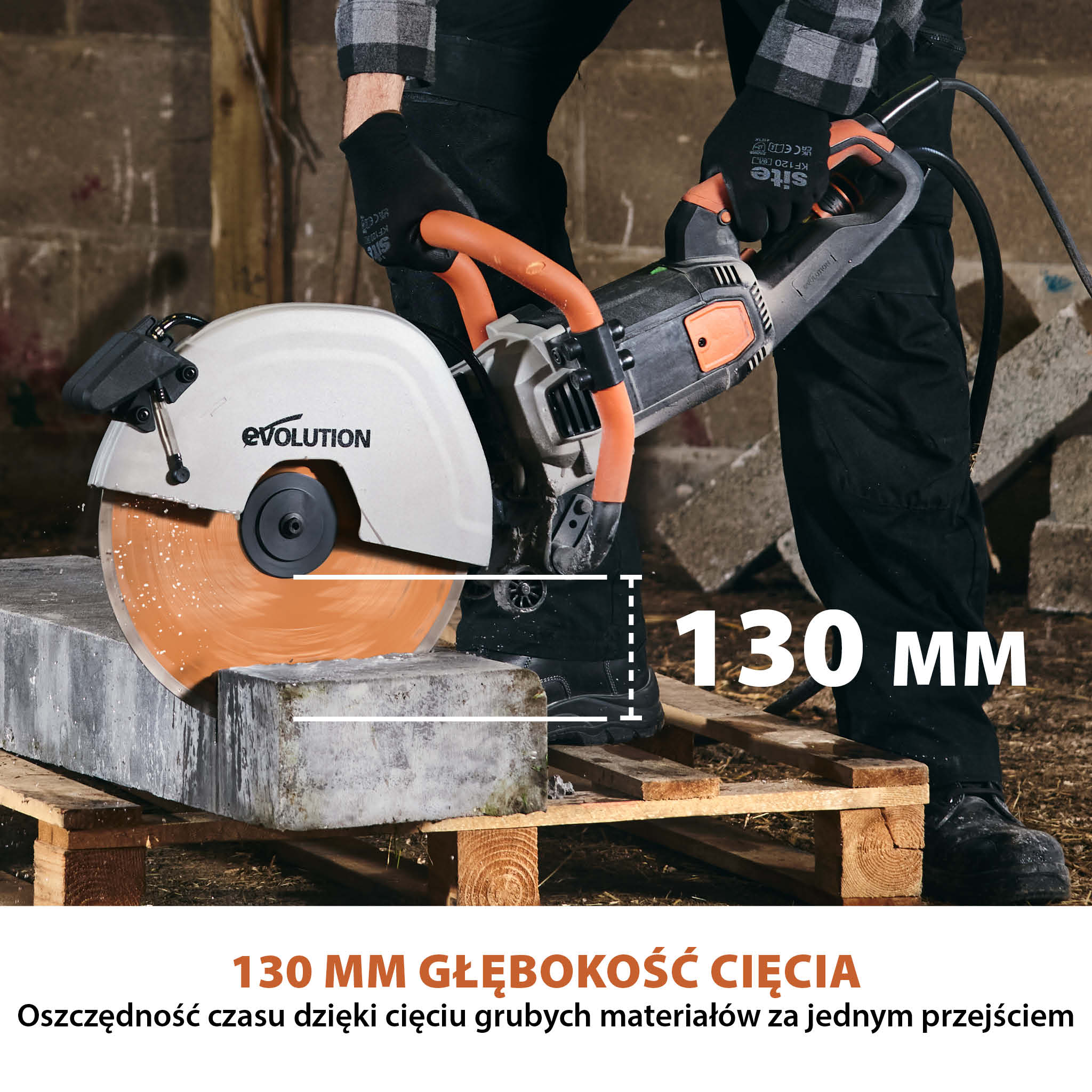 Elektryczna przecinarka tarczowa do betonu Evolution R350DCT 350 mm z ręczną pompą wody