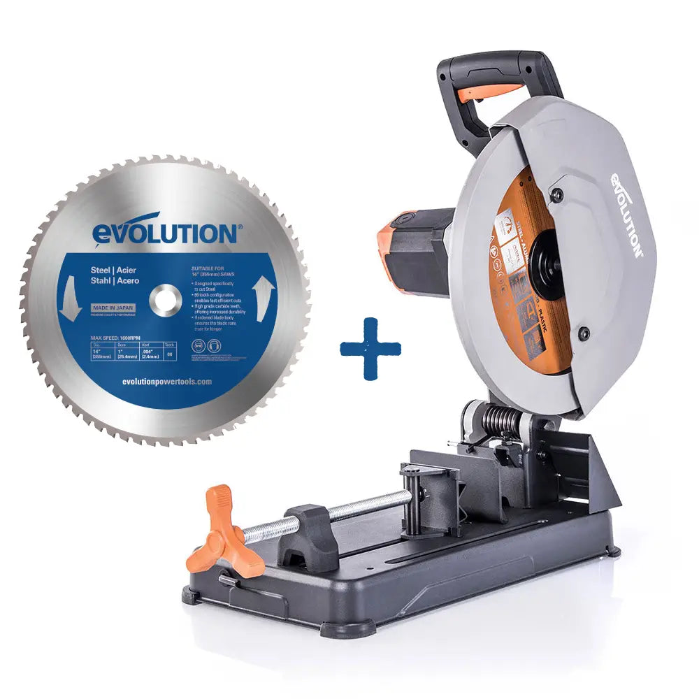 Przecinarka do metalu Evolution R355CPS 355 mm z tarczą wielomateriałową + tarcza metalowa
