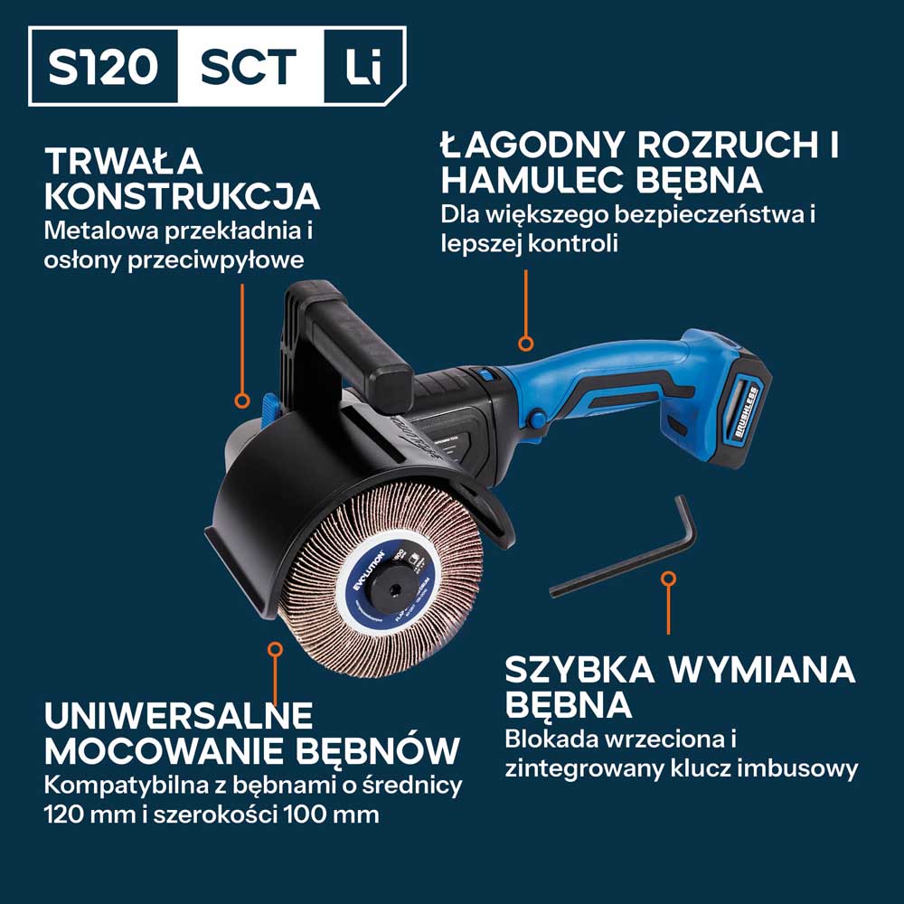 Evolution S120SCT-Li Akumulatorowa satyniarka 120 mm, 2 szczotki w zestawie