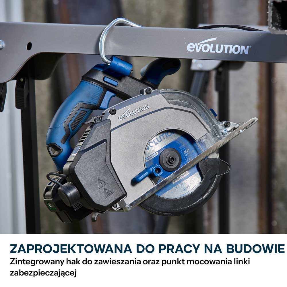 Evolution S165CCS-Li Akumulatorowa pilarka tarczowa do cięcia metalu 165 mm z tarczą Thin Kerf, Głębokość cięcia 58 mm