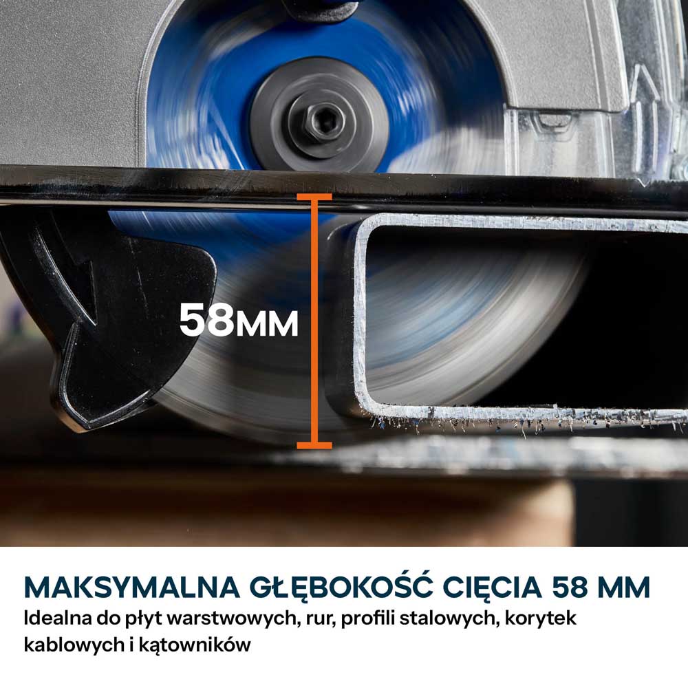 Evolution S165CCS-Li Akumulatorowa pilarka tarczowa do cięcia metalu 165 mm z tarczą Thin Kerf, Głębokość cięcia 58 mm