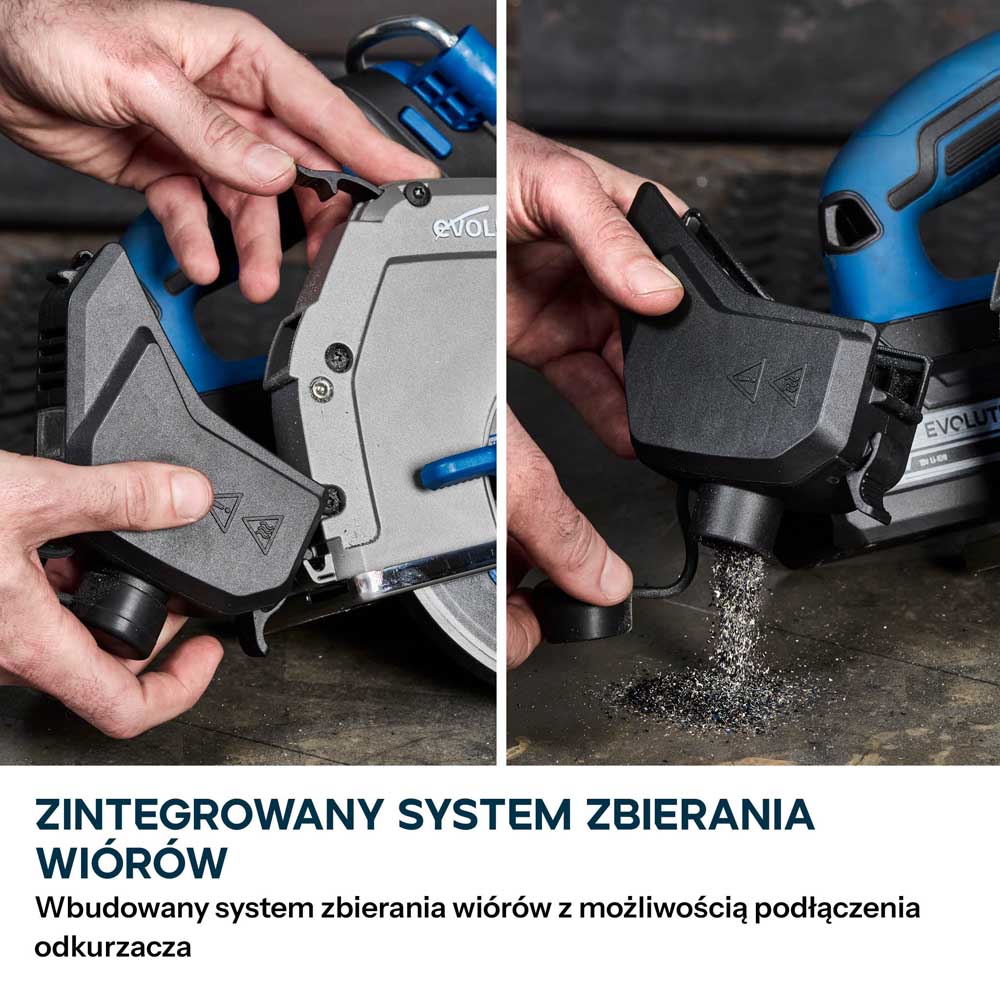 Evolution S165CCS-Li Akumulatorowa pilarka tarczowa do cięcia metalu 165 mm z tarczą Thin Kerf, Głębokość cięcia 58 mm