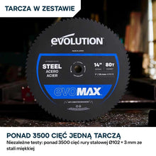 Przecinarka do metalu Evolution S355CPS Gen 2, 355 mm z tarczą EvoMax i inteligentną technologią silnika