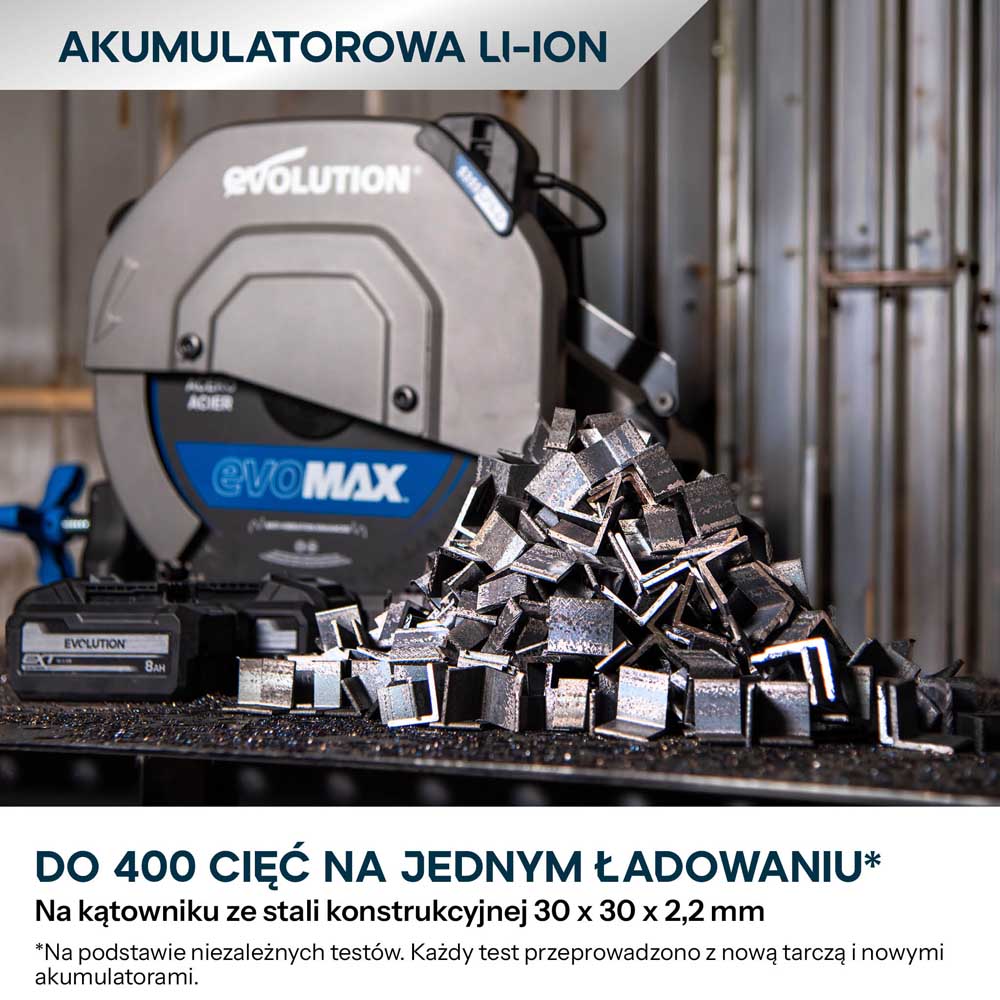 Evolution S355CPS-Li Akumulatorowa przecinarka do metalu 355 mm z bezszczotkowym silnikiem 36V i tarczą EvoMax