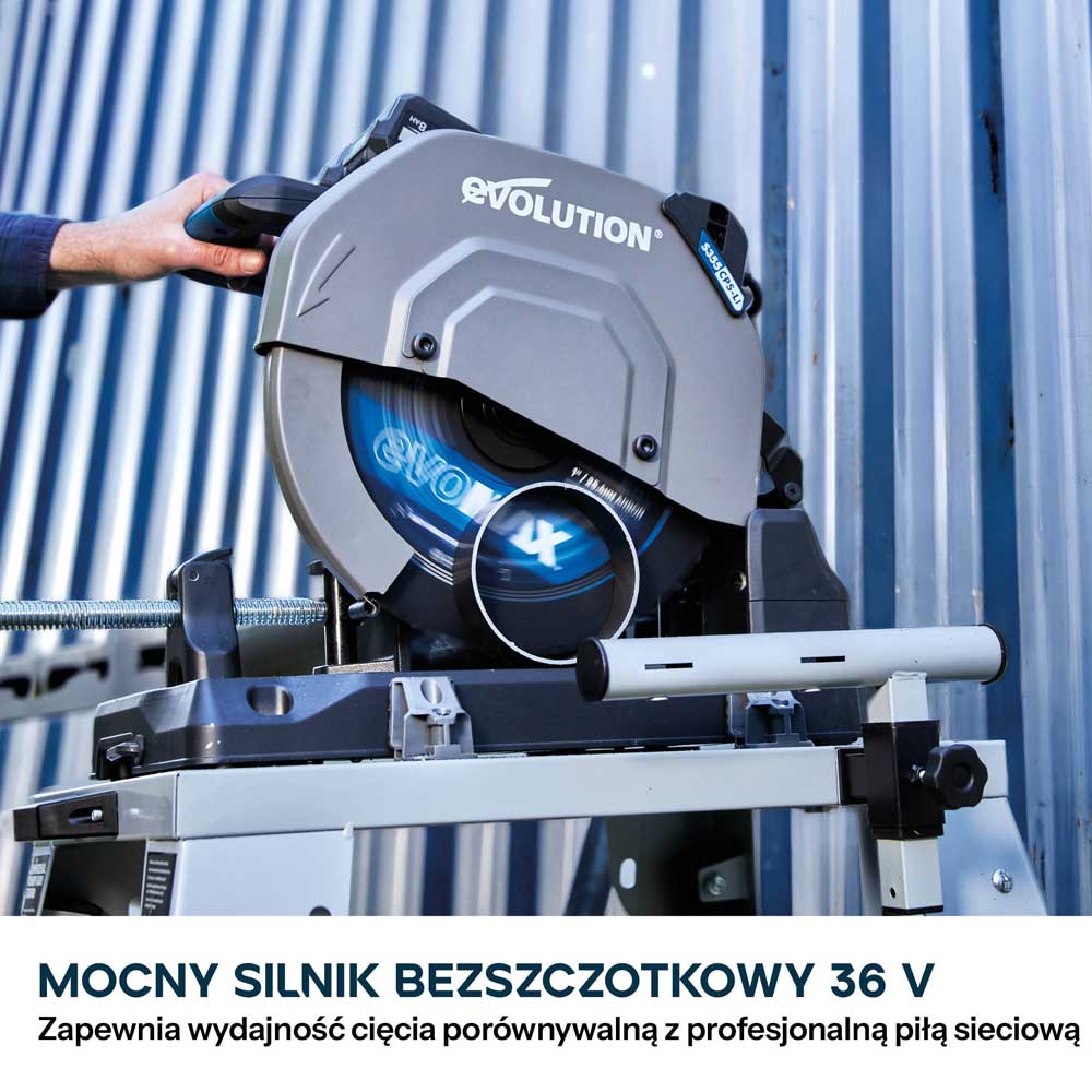 Evolution S355CPS-Li Akumulatorowa przecinarka do metalu 355 mm z bezszczotkowym silnikiem 36V i tarczą EvoMax