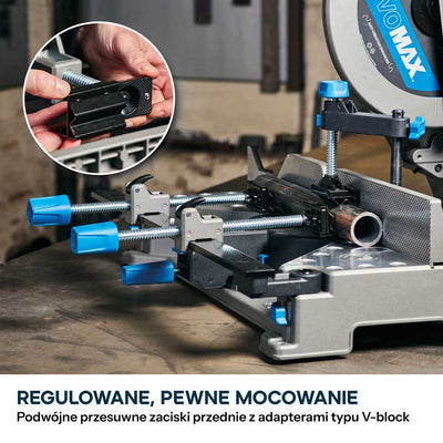 Przecinarka ukosowa do metalu Evolution S355MCS-G2 z tarczą EVOMAX Cermet Long-Life 80T 355 mm, inteligentną technologią silnika oraz prowadnicą Shadowline