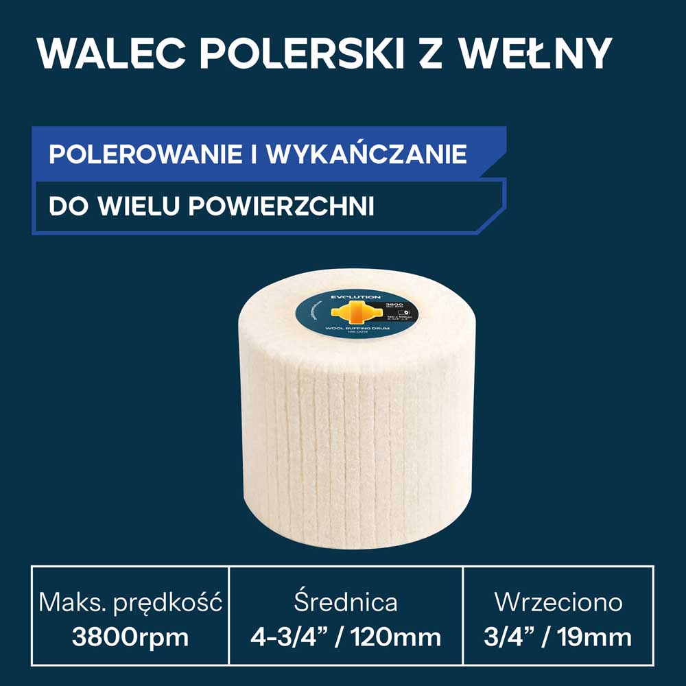 Evolution Rolka polerska wełniana 120 x 100 mm, do satyniarek i szlifierek walcowych