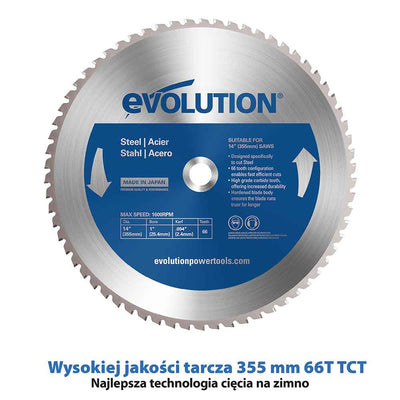 Przecinarka do metalu Evolution S355MCS 355 mm z tarczą do cięcia metalu