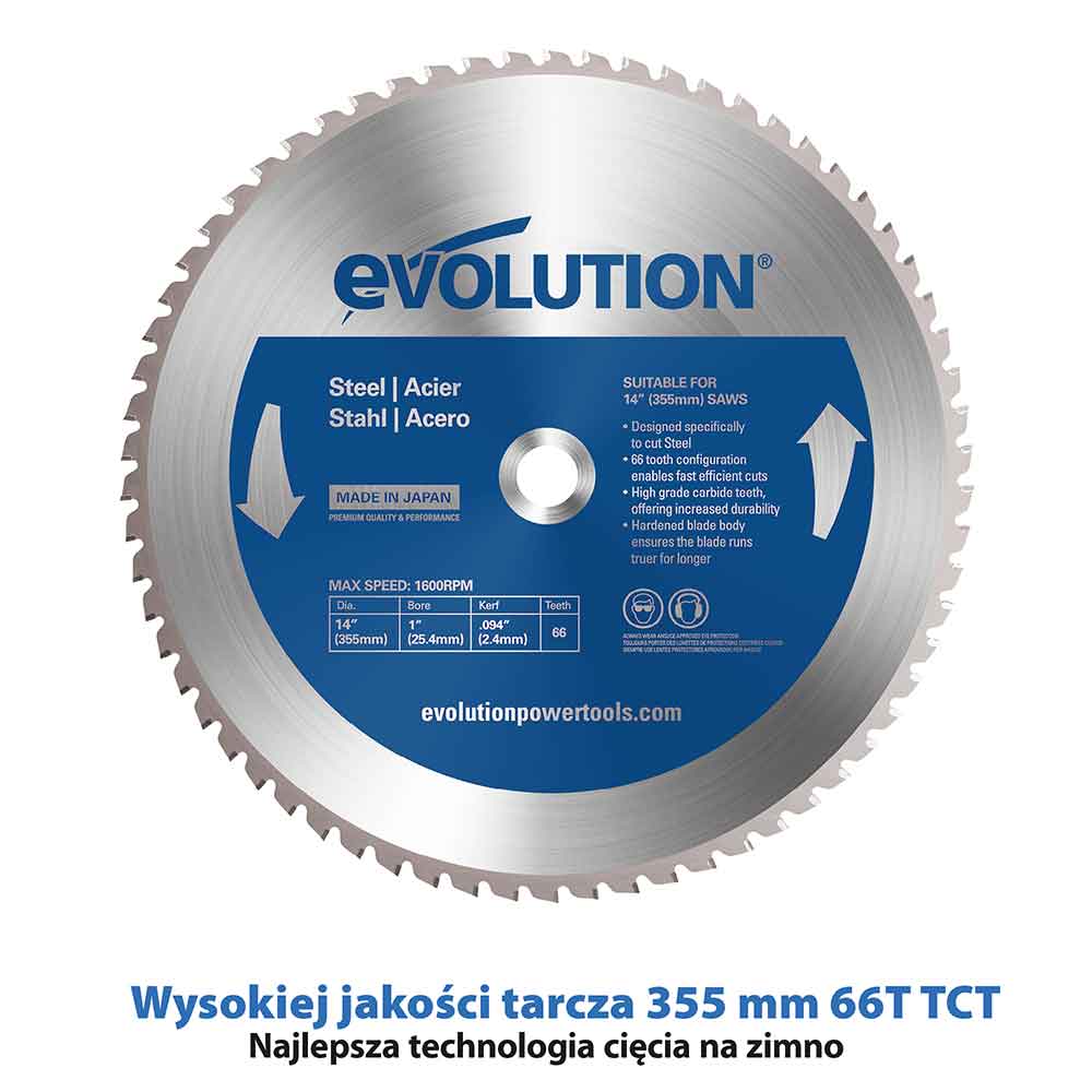 Przecinarka do metalu Evolution S355MCS 355 mm z tarczą do cięcia metalu