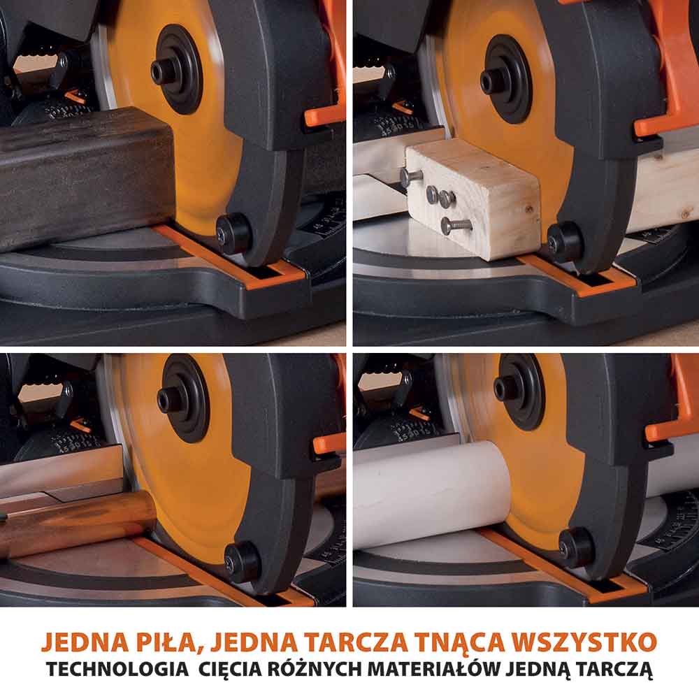 Piła ukośnica ukosowa Evolution R210CMS+ 210 mm z wielomateriałową tarczą TCT