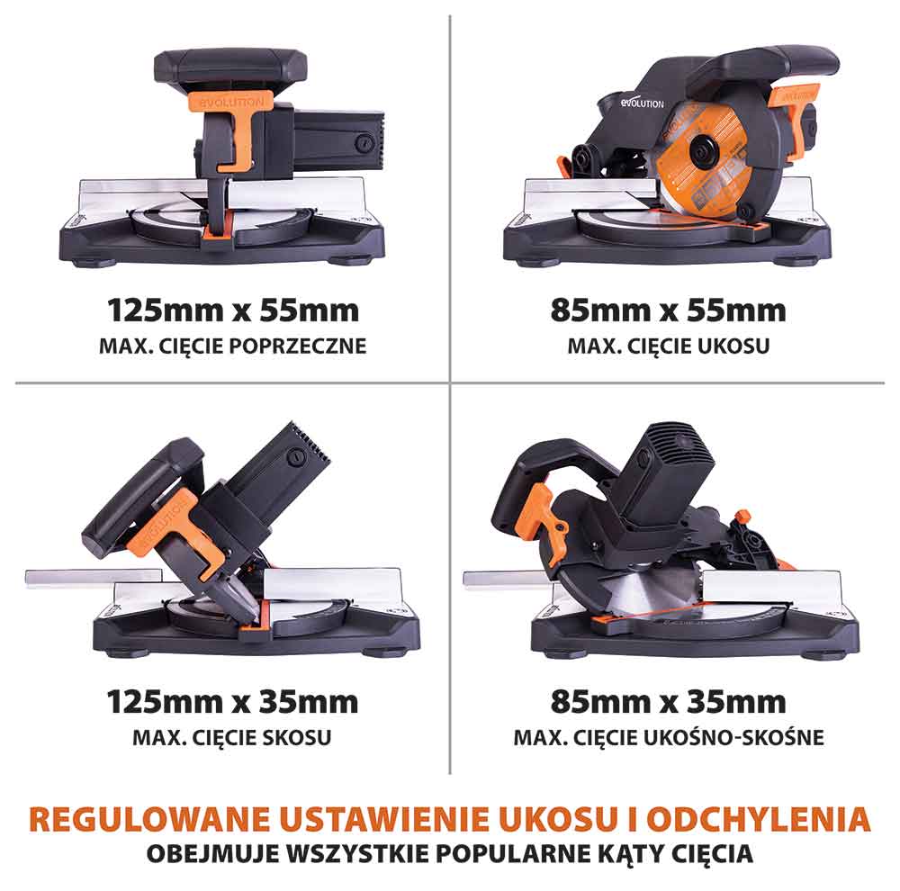 Piła ukośnica ukosowa Evolution R210CMS+ 210 mm z wielomateriałową tarczą TCT