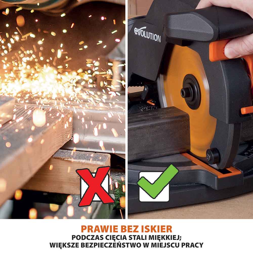 Piła ukośnica ukosowa Evolution R210CMS+ 210 mm z wielomateriałową tarczą TCT