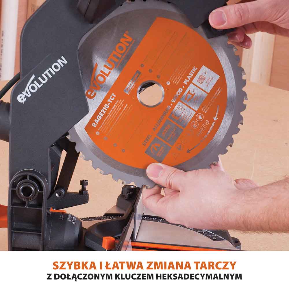 Piła ukośnica ukosowa Evolution R210CMS+ 210 mm z wielomateriałową tarczą TCT