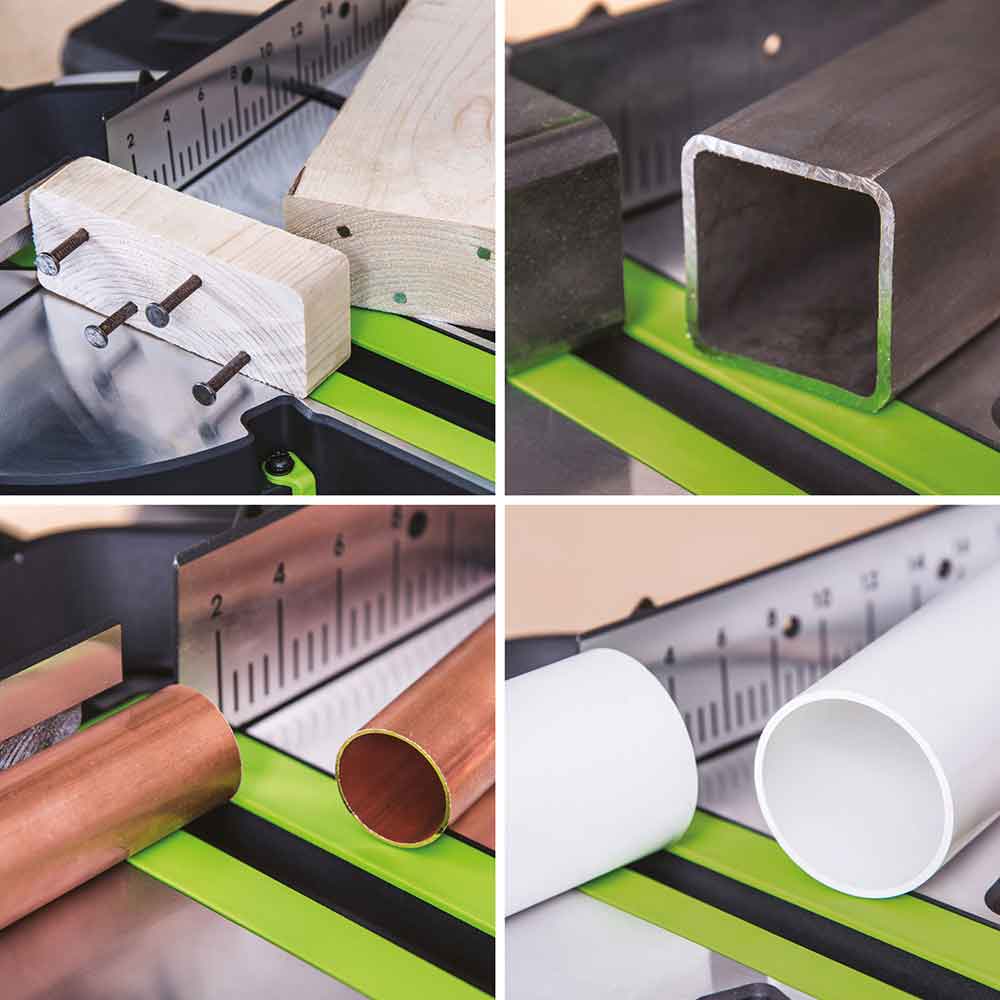 Piła ukośnica Evolution F255SMS 255 mm z wielomateriałową tarczą TCT + stojak