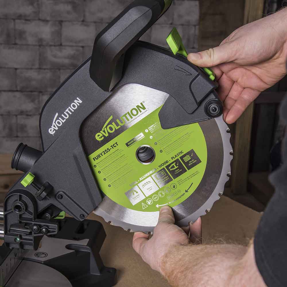 Piła ukośnica Evolution F255SMS 255 mm z wielomateriałową tarczą TCT + stojak
