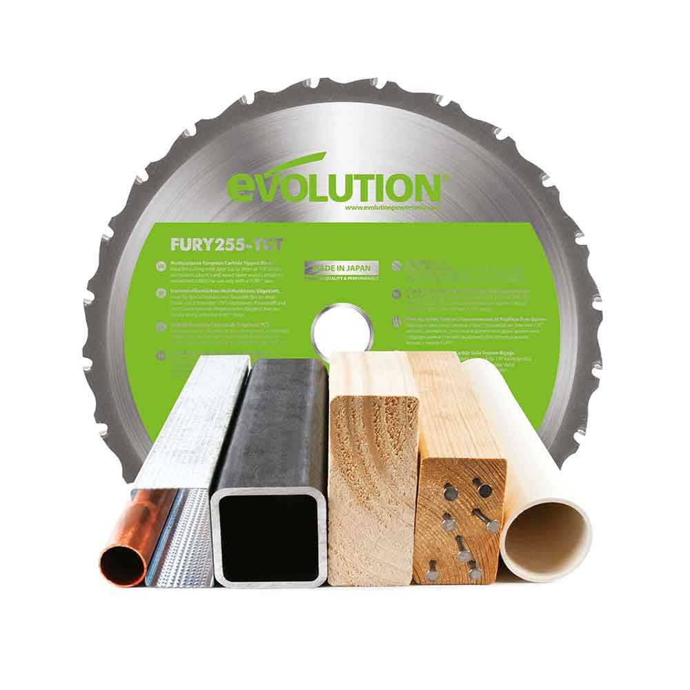 Piła ukośnica Evolution F255SMS 255 mm z wielomateriałową tarczą TCT + stojak