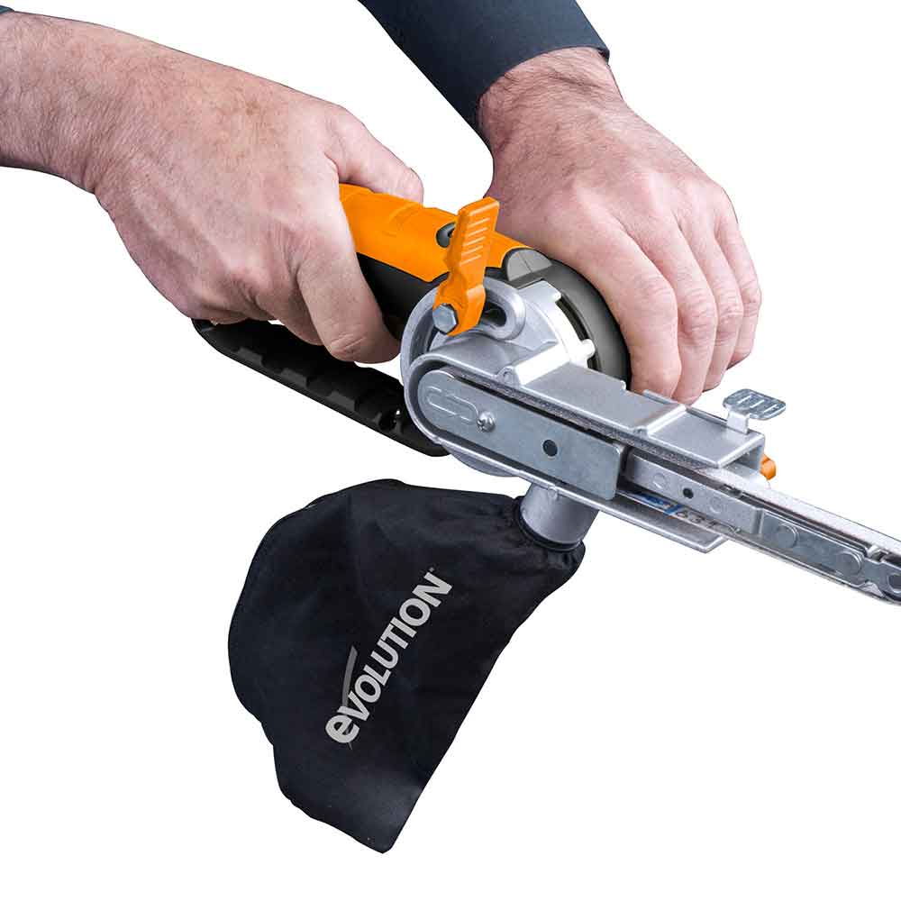 Elektryczny pilnik do szlifierki cienkotaśmowej Evolution 400W z głowicami o płaskiej i zakrzywionej powierzchni